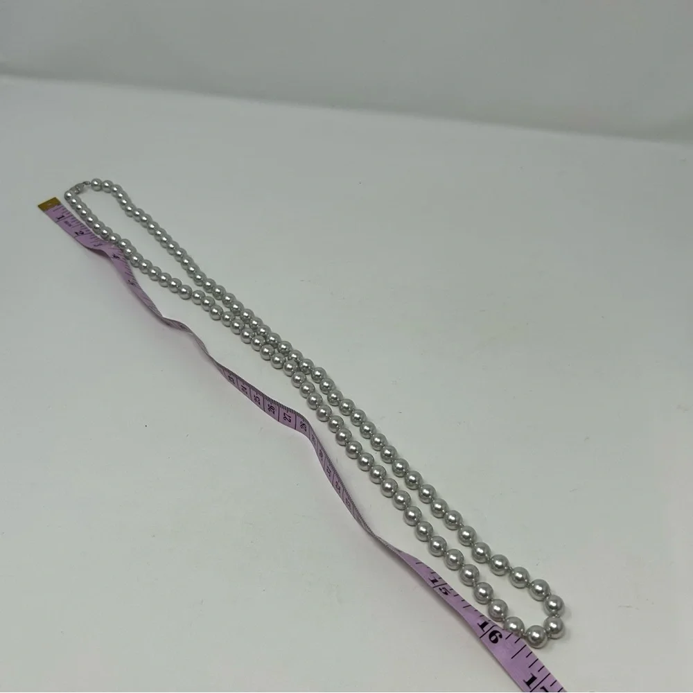 Vintage Monet Silver Tone Glass Faux Pearl Beaded Long Necklace 34